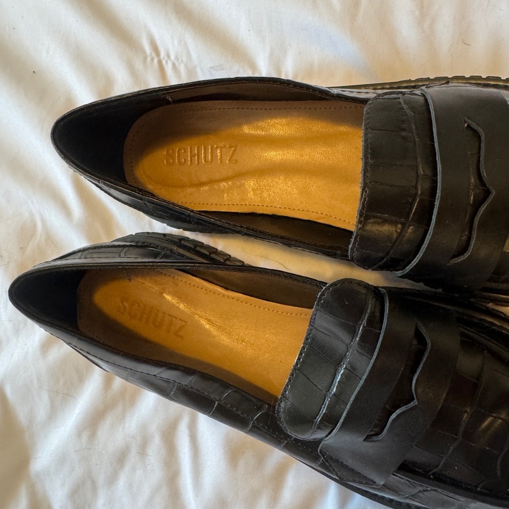 SCHUTZ 11B Womens Black Croc Platform Penny Keeper Viola Loafers Shoes - Picture 4 of 9